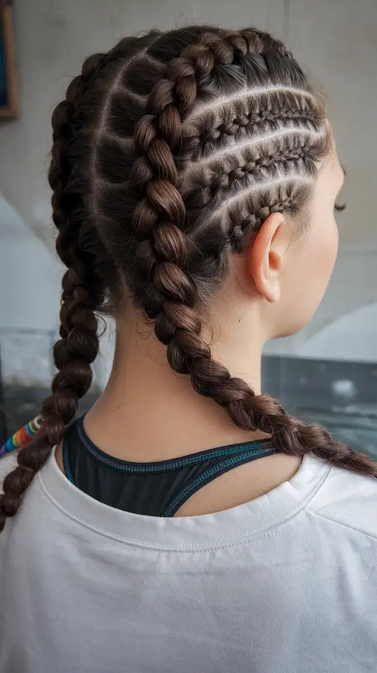 volleyball hairstyles for summer 2025+Multi-Pattern Side Cornrow Braids
