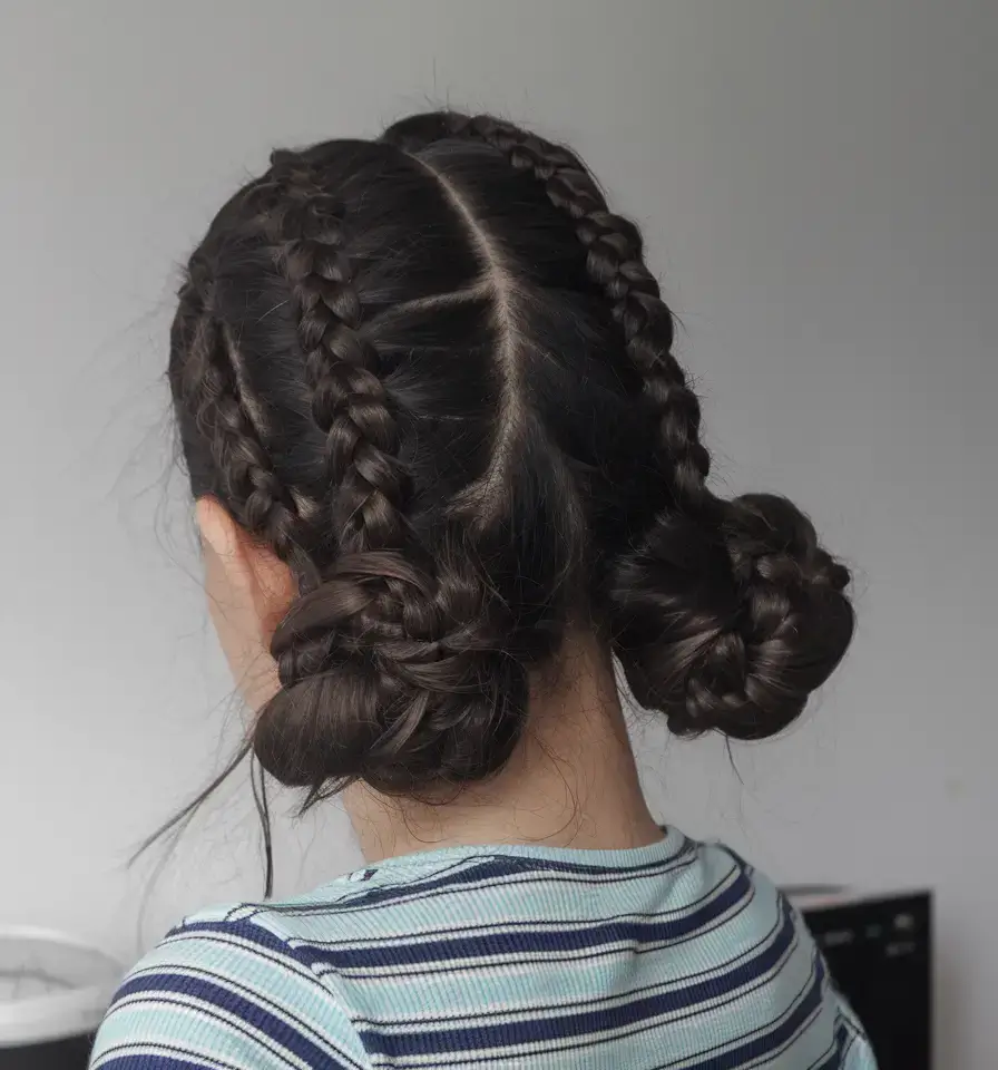 volleyball hairstyles for summer 2025+Voluminous Braids into Low Spiral Buns