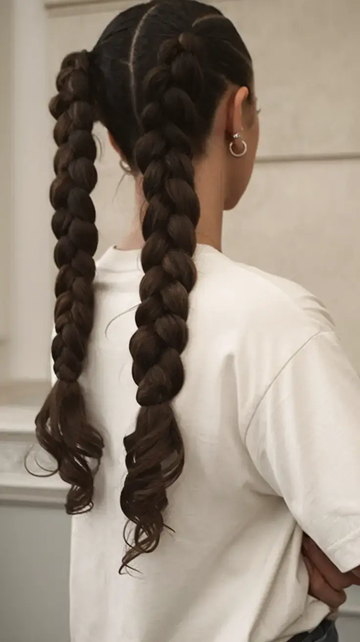 volleyball hairstyles for summer 2025+Double Dutch Braids with Curled Ends