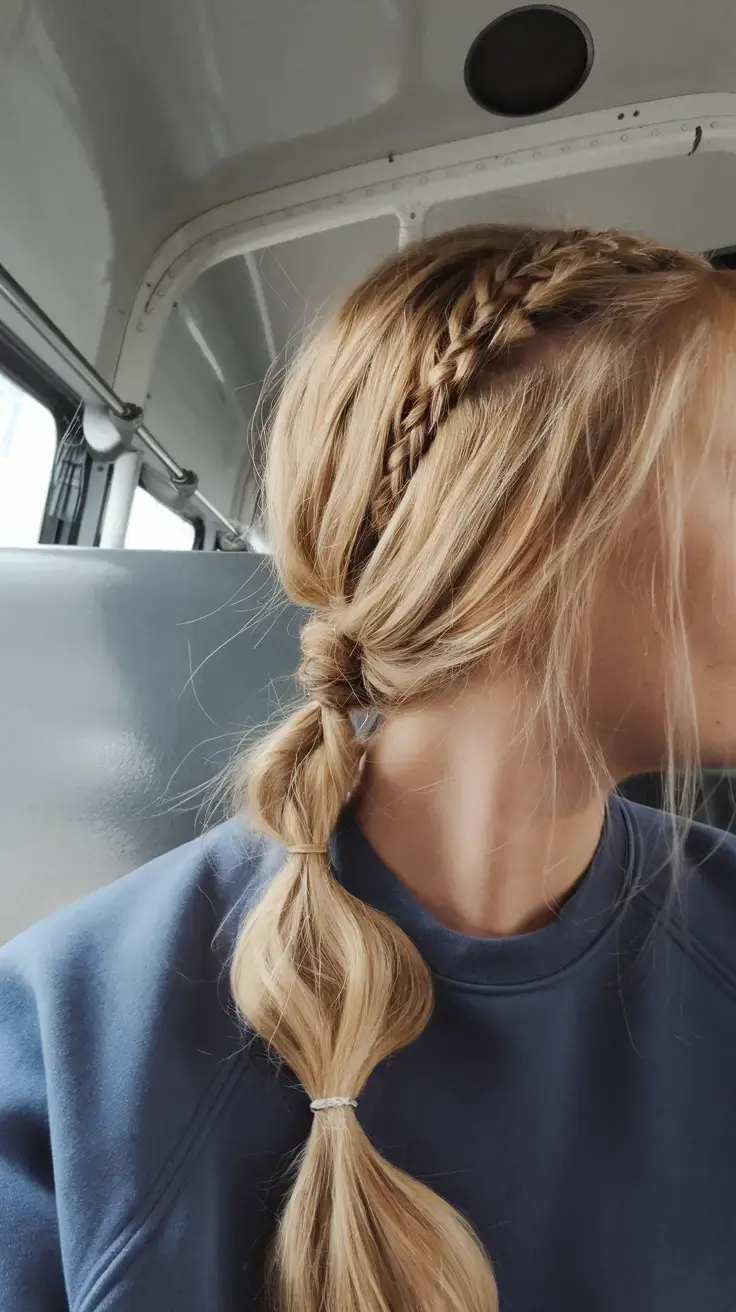 volleyball hairstyles for summer 2025+Side Braid into Bubble Ponytail