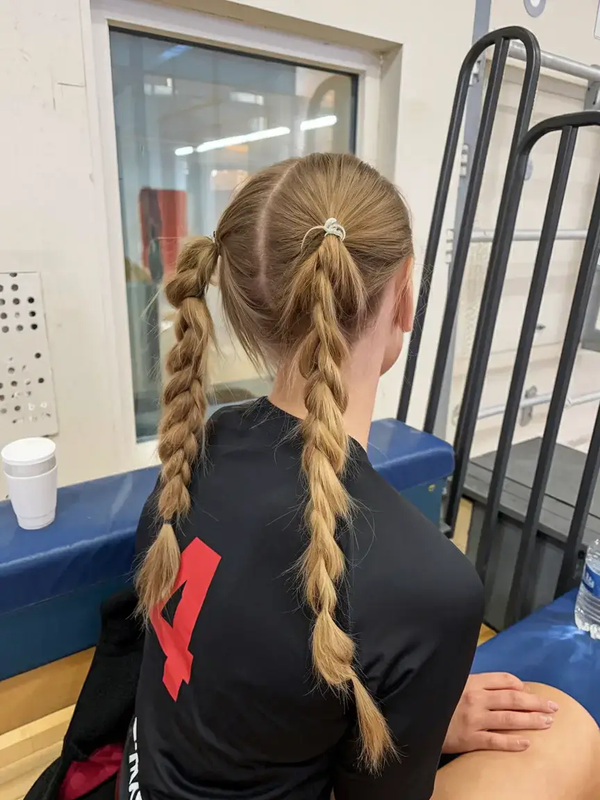 volleyball hairstyles for summer 2025+Double Dutch Braided Pigtails
