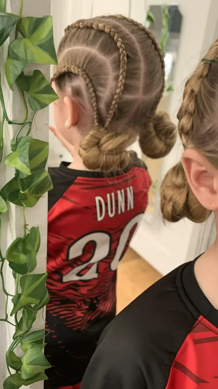 volleyball hairstyles for summer 2025+Swirled Braids into Twisted Buns