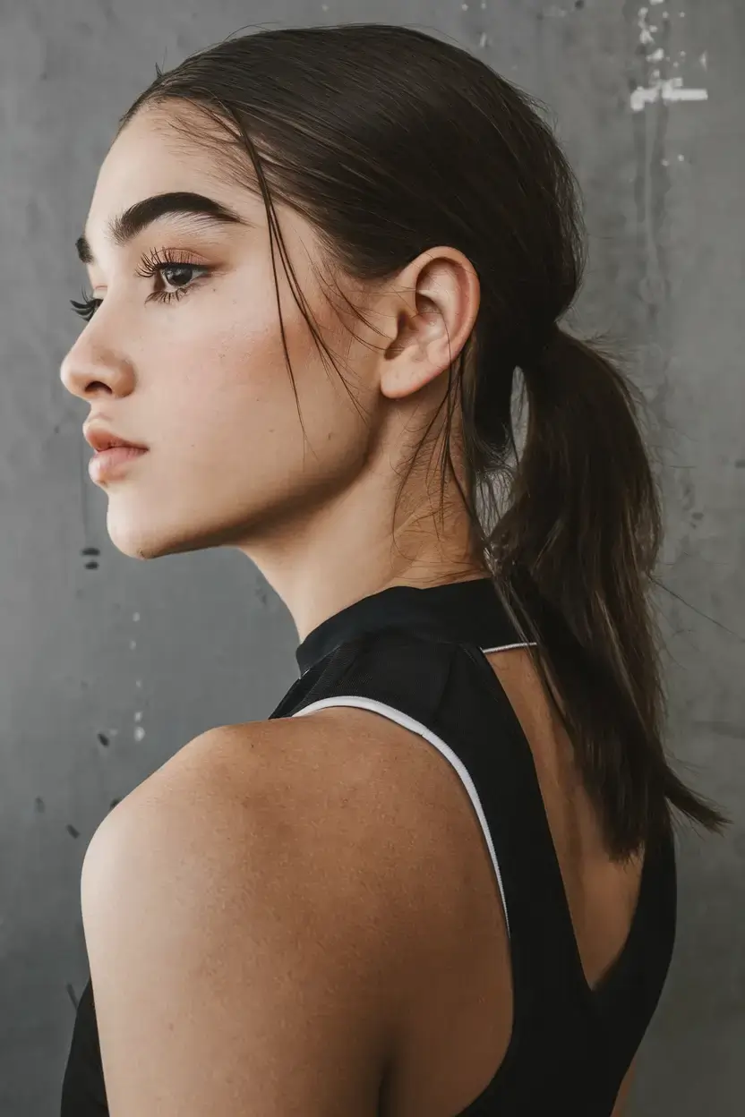 volleyball hairstyles for summer 2025+Low Sporty Ponytail with Face-Framing Layers