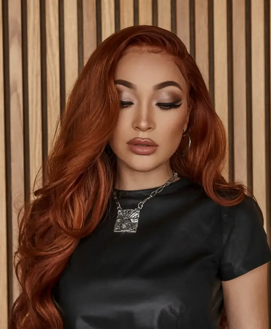 wigs hairstyle summer 2025 Deep Copper Flame with Classic Side Sweep