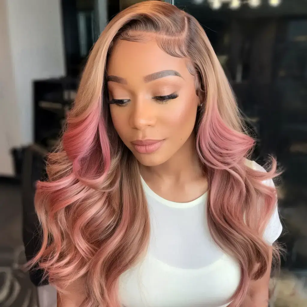 wigs hairstyle summer 2025 Rosé Gold Melt with S-Curls