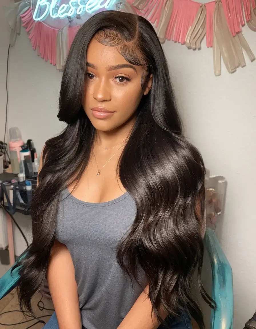 wigs hairstyle summer 2025 Soft Waves with Laid Edges