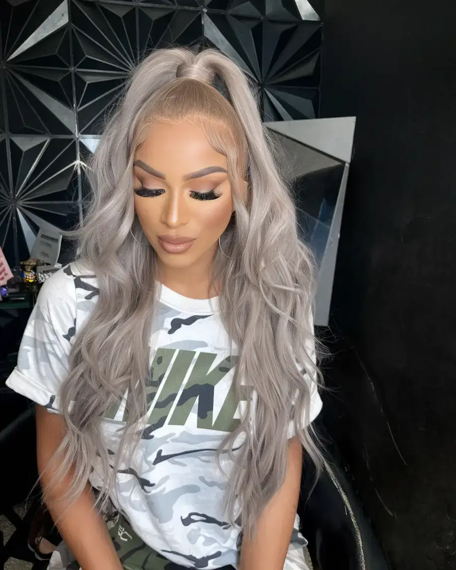 wigs hairstyle summer 2025 High Half-Up Pony in Silver Blonde