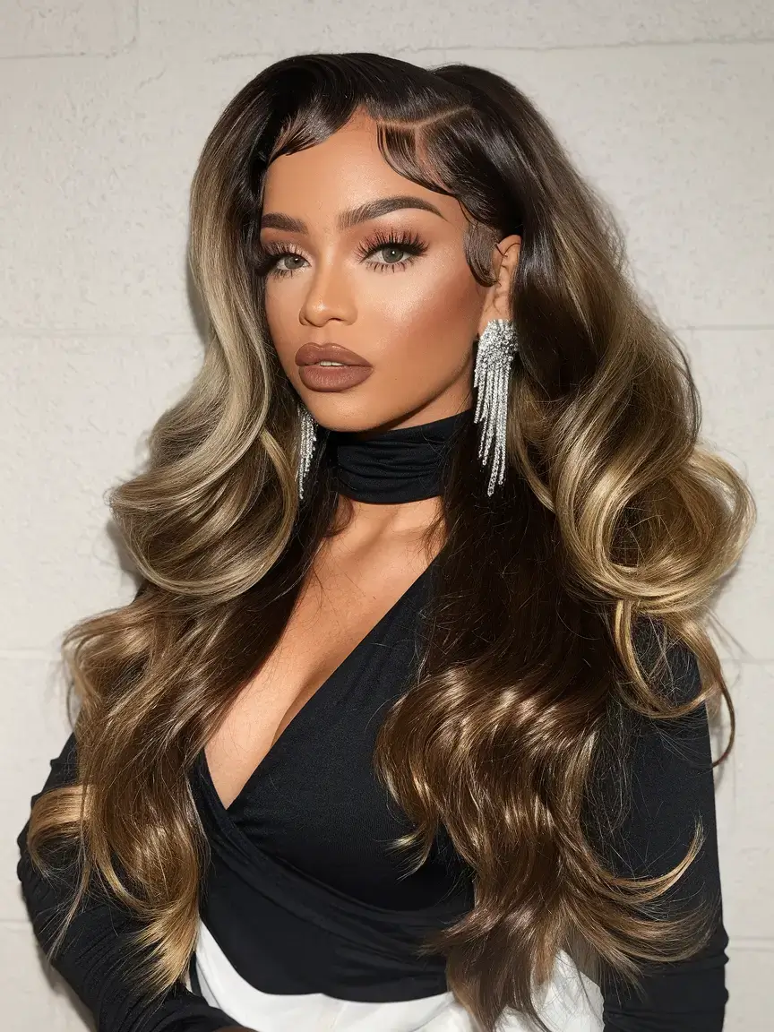 wigs hairstyle summer 2025 Brunette with Blonde Luxe Ribbons