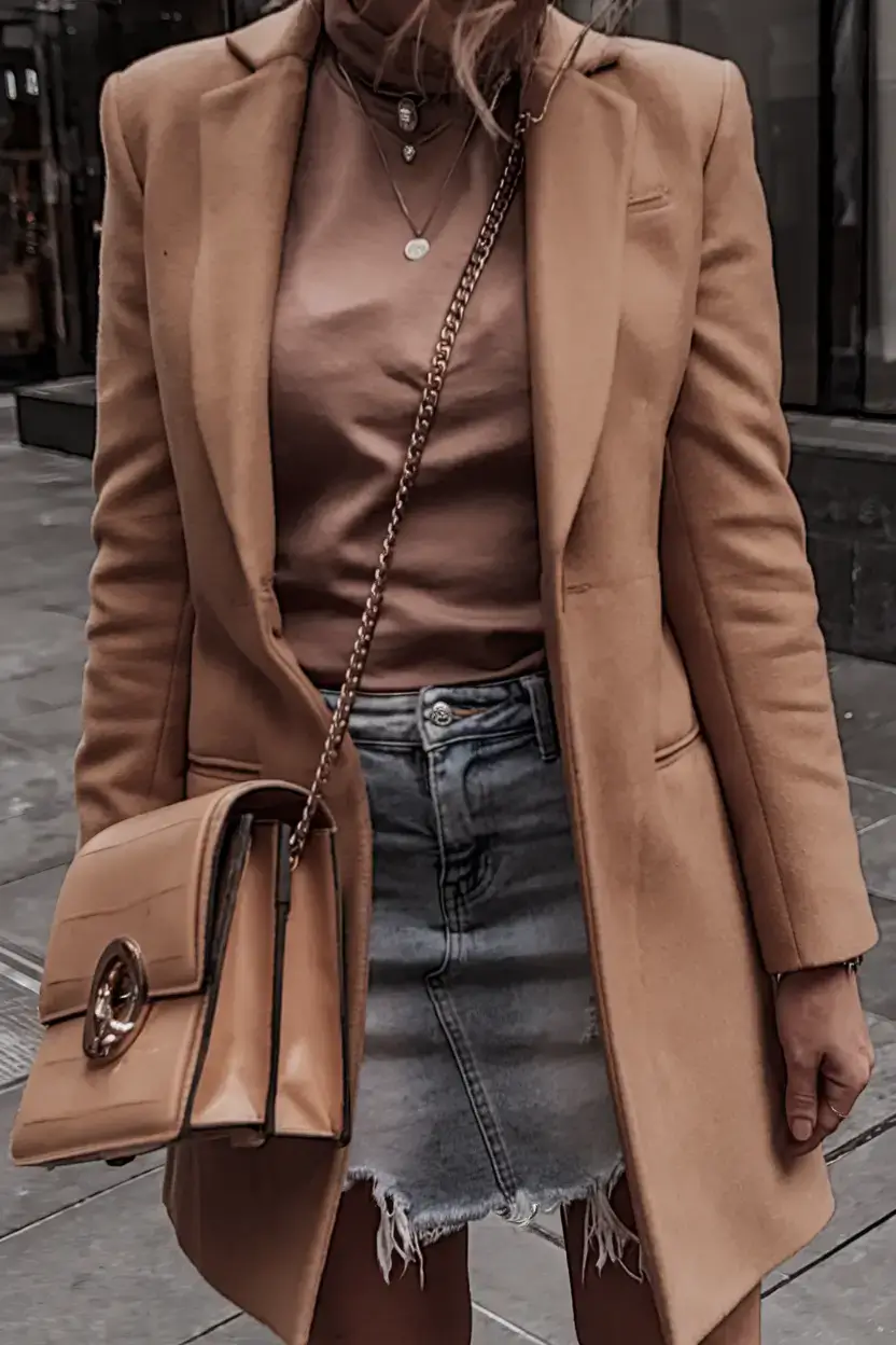 womens 2025 summer blazer outfits ideas+Textural Tan and Denim Edge