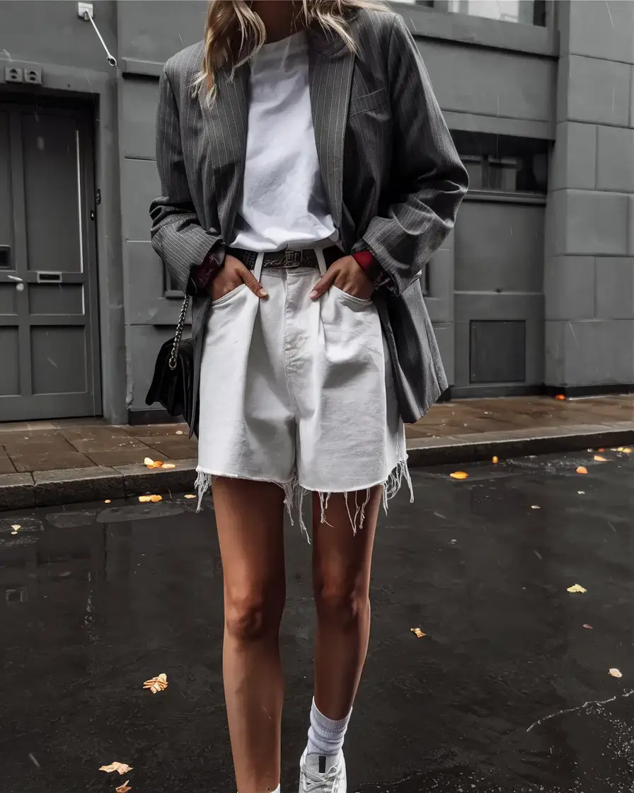womens 2025 summer blazer outfits ideas+Rainy Day Retro Meets Streetwear