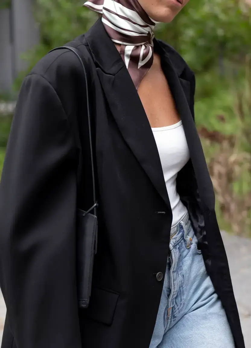 womens 2025 summer blazer outfits ideas Silk Accents & Denim Ease