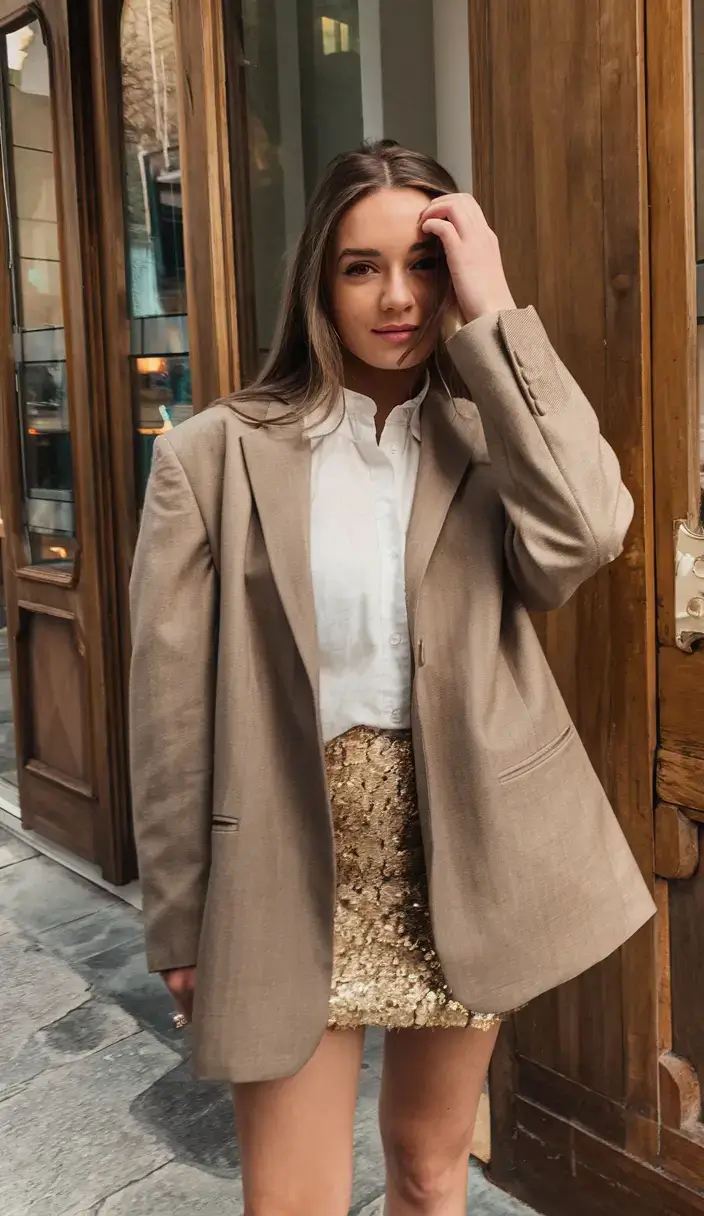 womens 2025 summer blazer outfits ideas Sequins & Sandy Neutrals