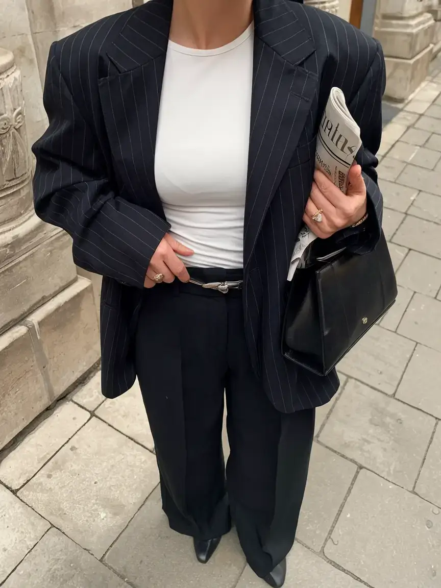 womens 2025 summer blazer outfits ideas Pinstripe Boss Energy