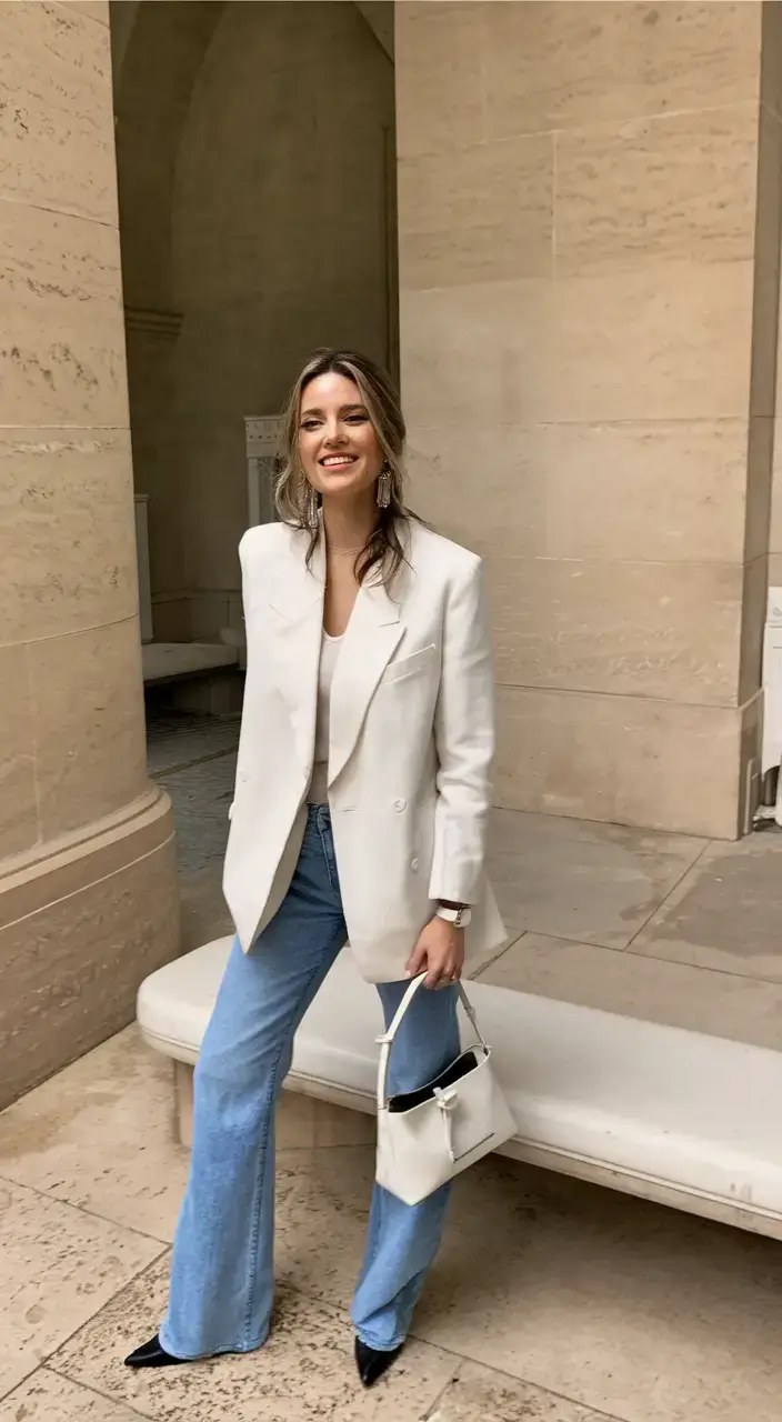 womens 2025 summer blazer outfits ideas The Polished Denim Pairing