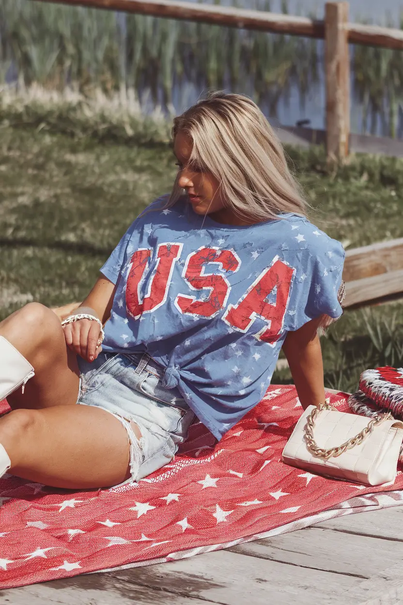 4th of july 2025 outfits that sparkle Relaxed USA Cool Girl Picnic Look