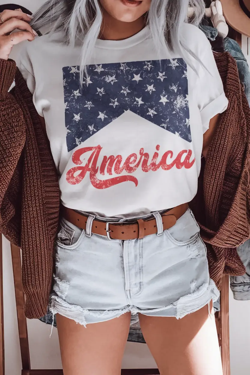 4th of july 2025 outfits that sparkle Retro Americana Graphic Layering