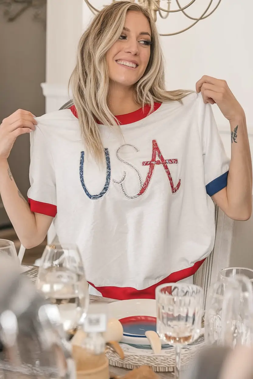 4th of july 2025 outfits that sparkle Casual Sparkle USA Tee
