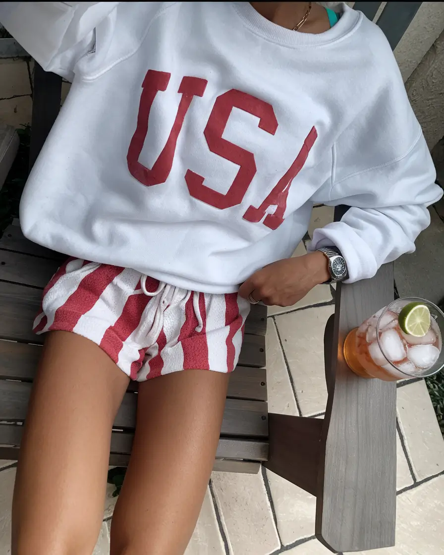 4th of july 2025 outfits that sparkle Lazy Lounge with Patriotic Vibes