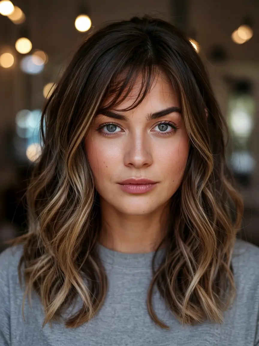 august hair color ideas - summer trends for 2025 Shoulder-Grazing Waves with a Bang