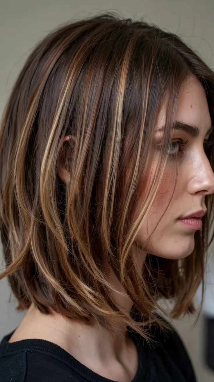 august hair color ideas - summer trends for 2025 Textured Caramel Bob with Rooted Contrast