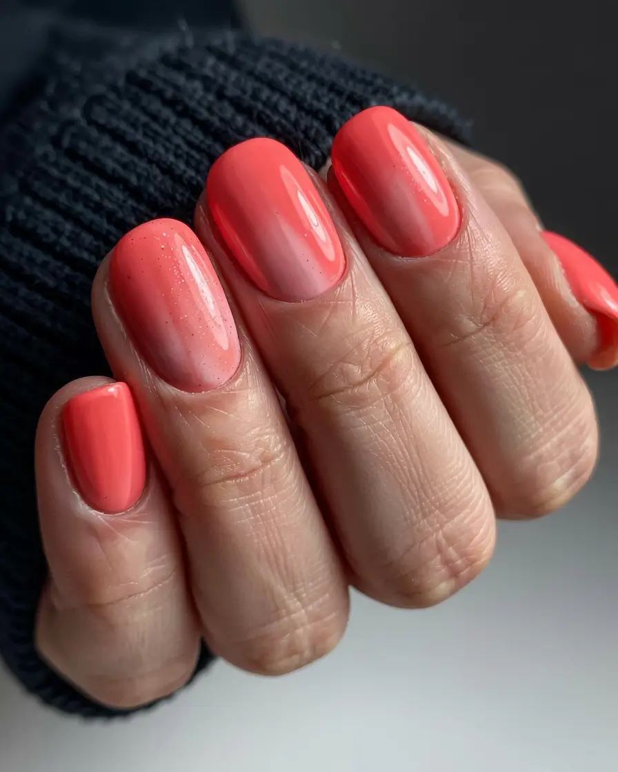 august nails color ideas 2025+Coral Cream Ombré