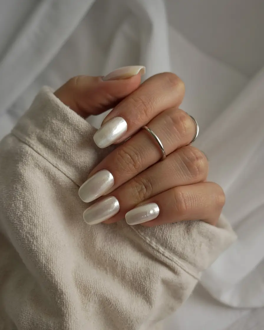 august nails color ideas 2025+Glossy Coconut Milk