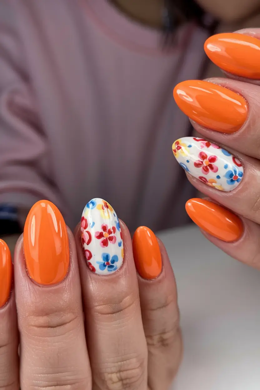 august nails color ideas 2025+Orange Creamsicle Bloom