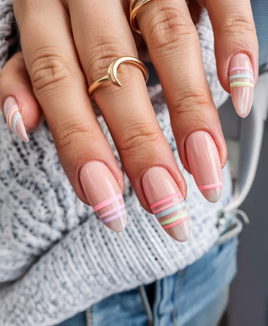 august nails color ideas 2025+Pastel Racer Stripes