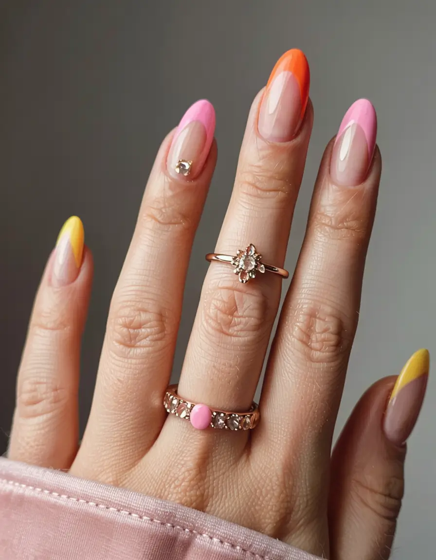 august nails design - summer trends for 2025 Bright Tips with a Bare Base