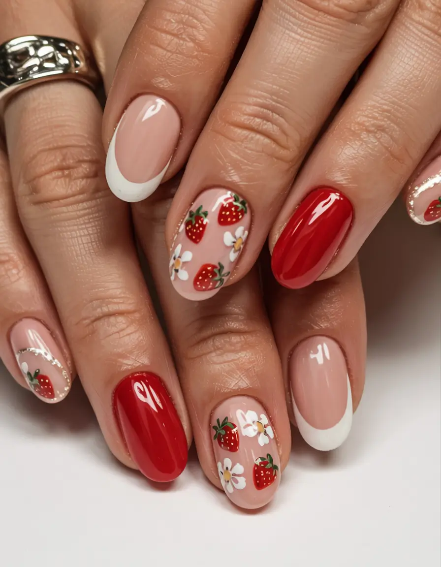 august nails design - summer trends for 2025 Strawberry Patch Picnic