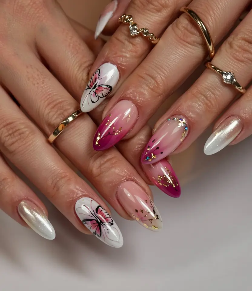 august nails design - summer trends for 2025 Butterfly Garden Dreams
