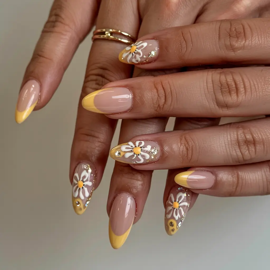 august nails design - summer trends for 2025 Daisy Yellow French Tips