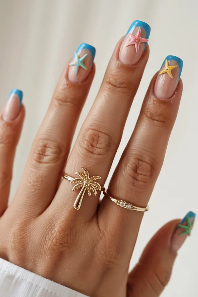 august nails design - summer trends for 2025 Starfish Charms and Ocean Blues
