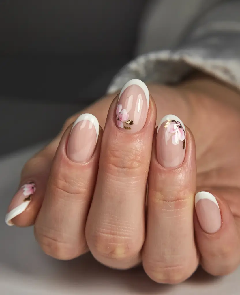 august nails design - summer trends for 2025 Classic French Twist with Blush Petals