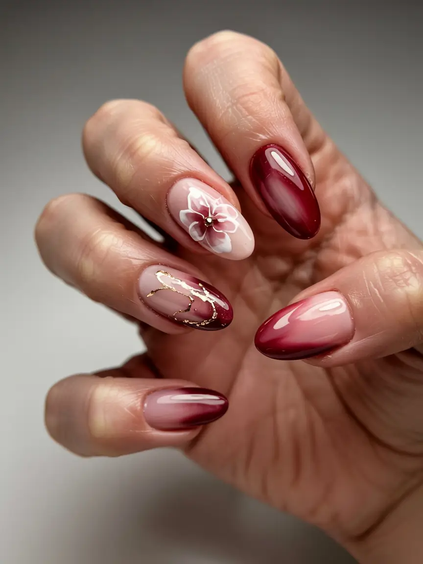 august nails design - summer trends for 2025 Berry Ombre and Gold-Laced Florals
