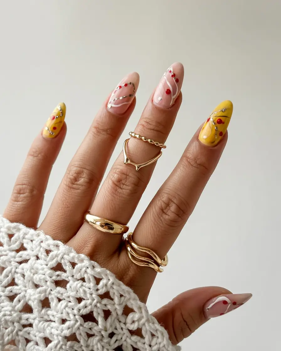 august nails design - summer trends for 2025 Sun-Kissed Dots and Rhinestone Trails