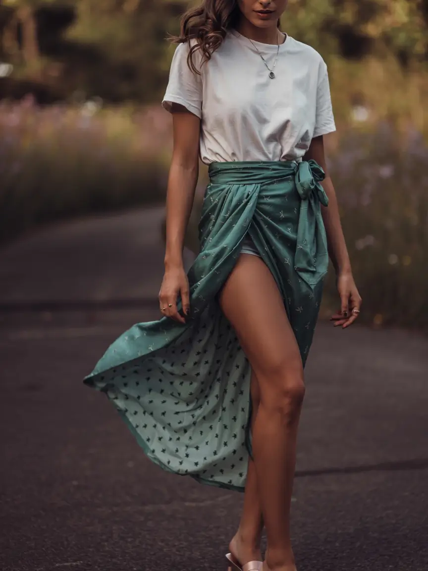 august outfits ideas 2025 Wrap Drama With a T-Shirt Twist