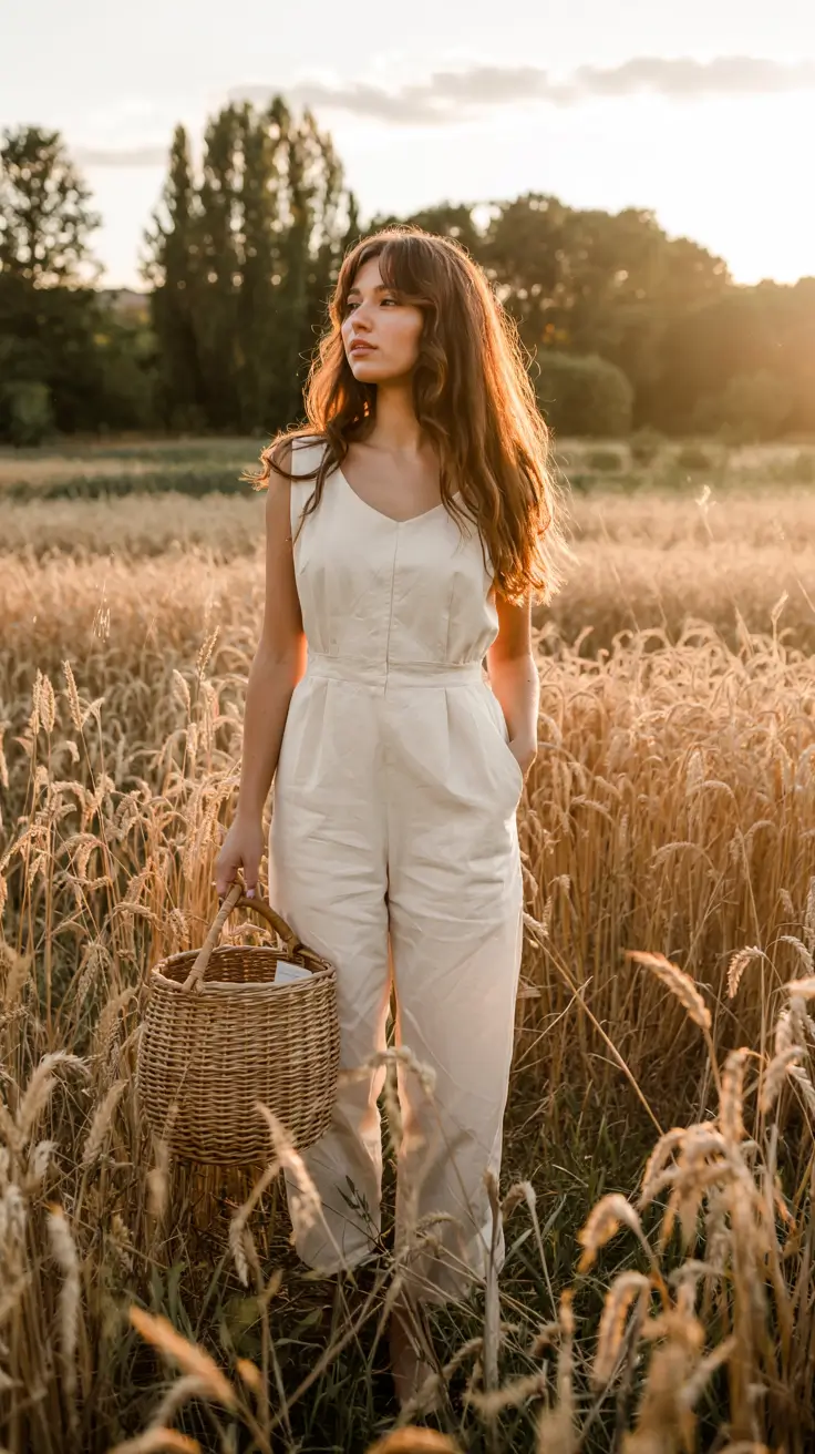 august outfits ideas 2025 Sunset Wheat & One-Piece Ease