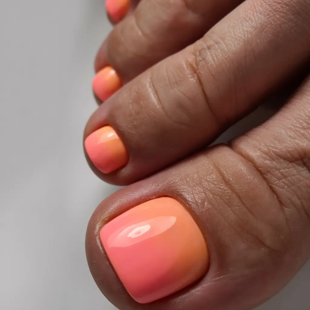 august toe nails ideas 2025 Tangerine Sunrise Ombre
