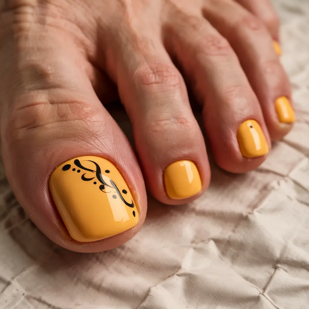 august toe nails ideas 2025 Graphic Mustard Detail
