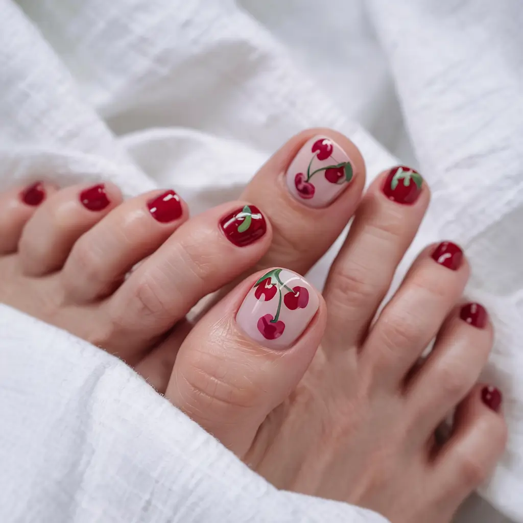 august toe nails ideas 2025 Cherry Mood for Late Summer Days