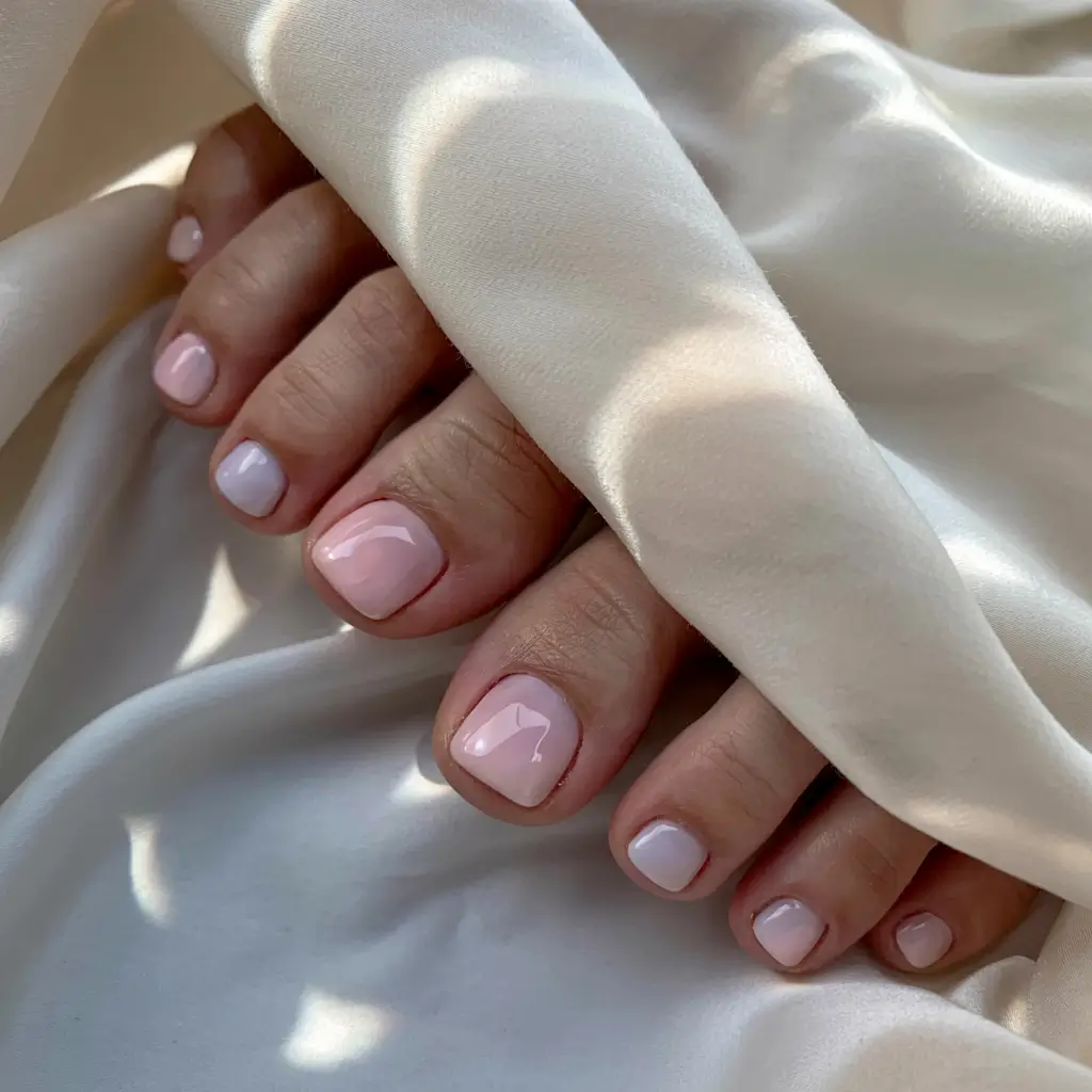 august toe nails ideas 2025 Glossy Petal-Toned Minimalism