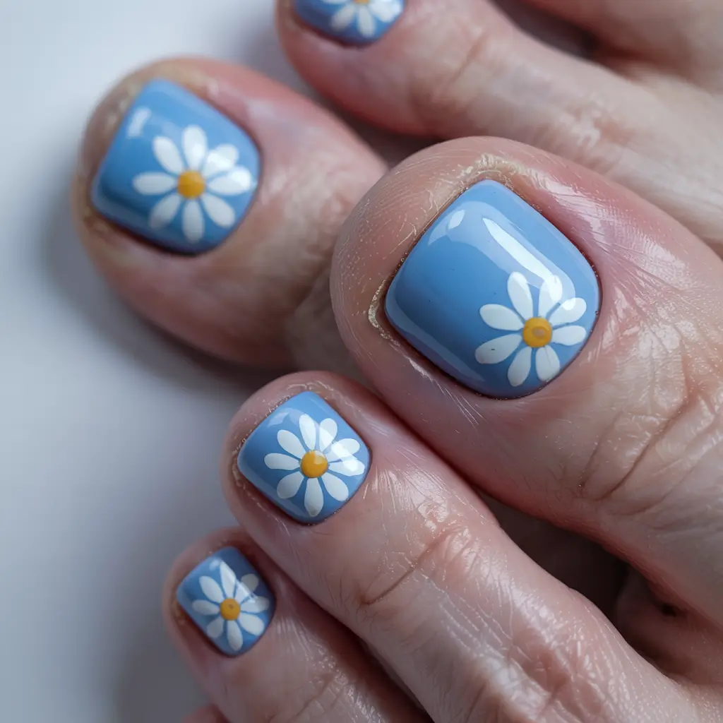 august toe nails ideas 2025 Blue Blossoms on Sky-Tipped Toes
