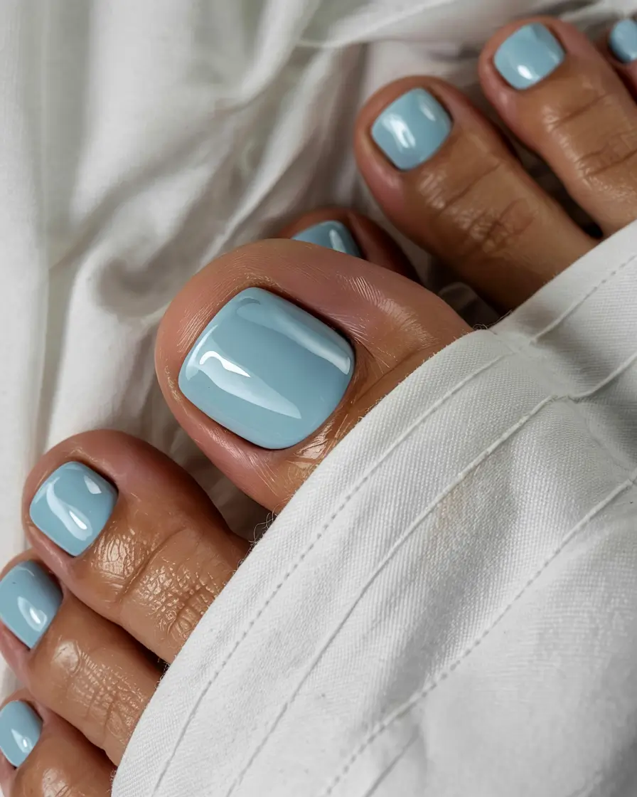 august toe nails ideas 2025 Powder Blue Calm