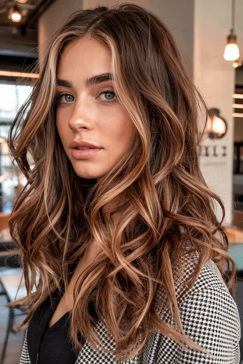 autumn fall hair colors ideas 2025 Vanilla Chestnut Swirl