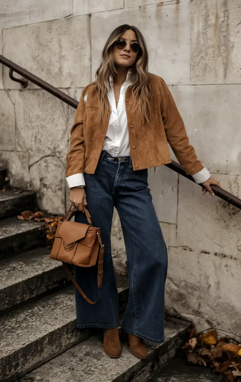 autumn outfits ideas 2025+Suede and Denim with a Vintage Spirit