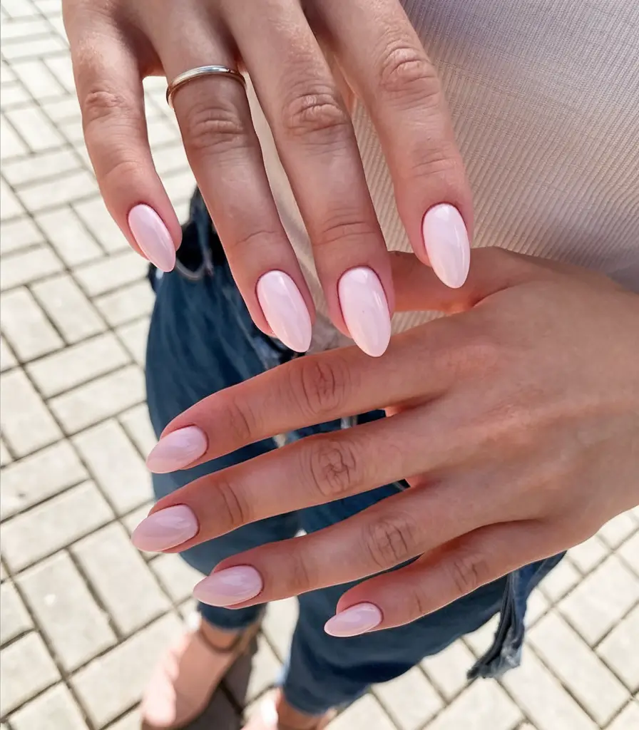 basic but chic summer nails 2025 Bubblegum Summer Almond