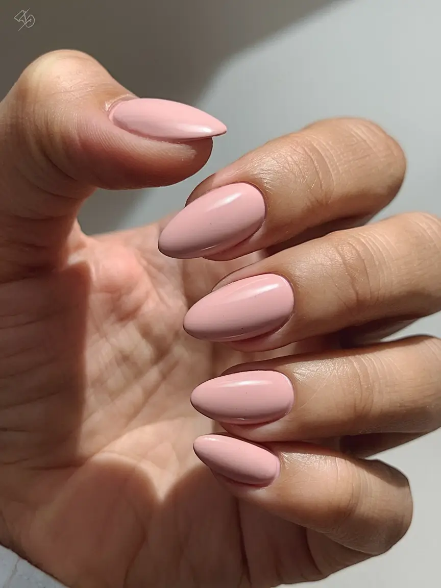 basic but chic summer nails 2025 Almond Shell Pink Glow
