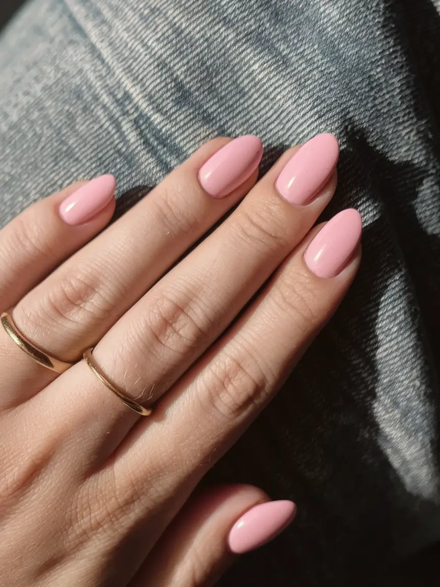 basic but chic summer nails 2025 Soft Strawberry Pink Almond