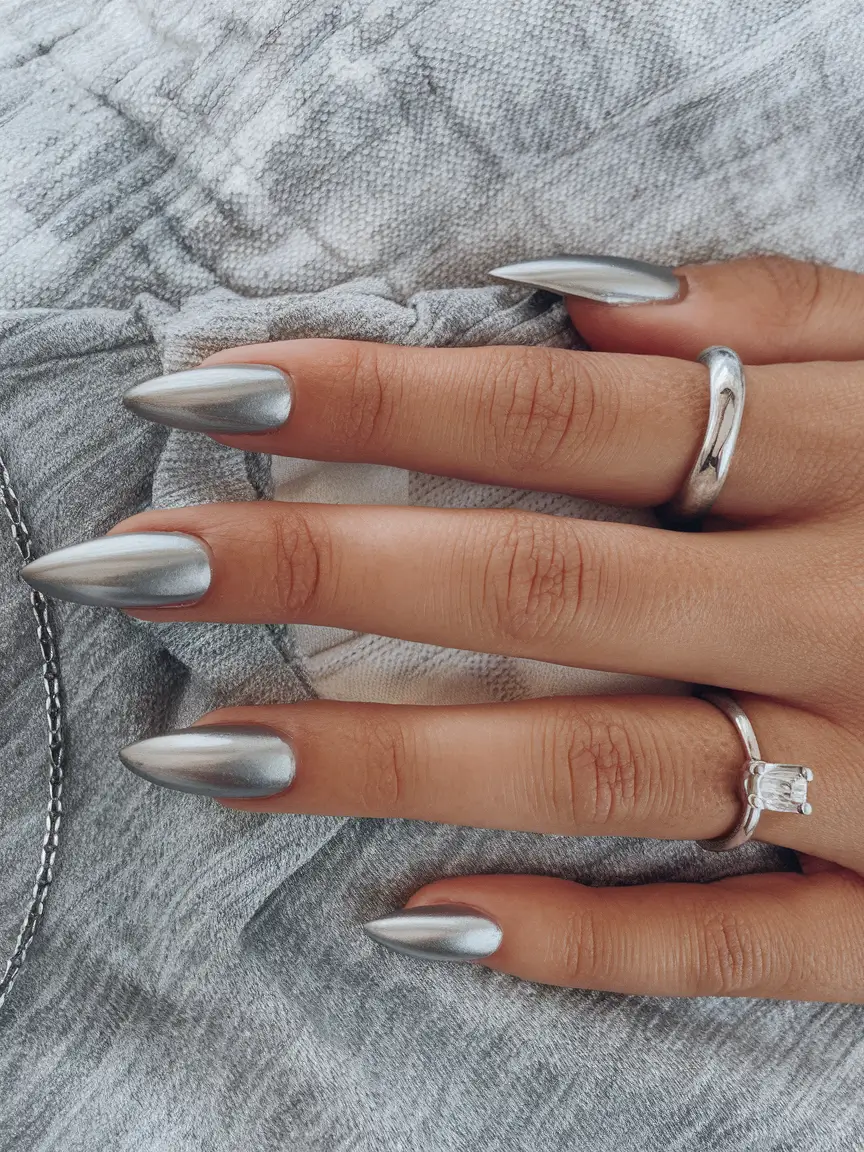 basic but chic summer nails 2025 Chrome Silver Siren